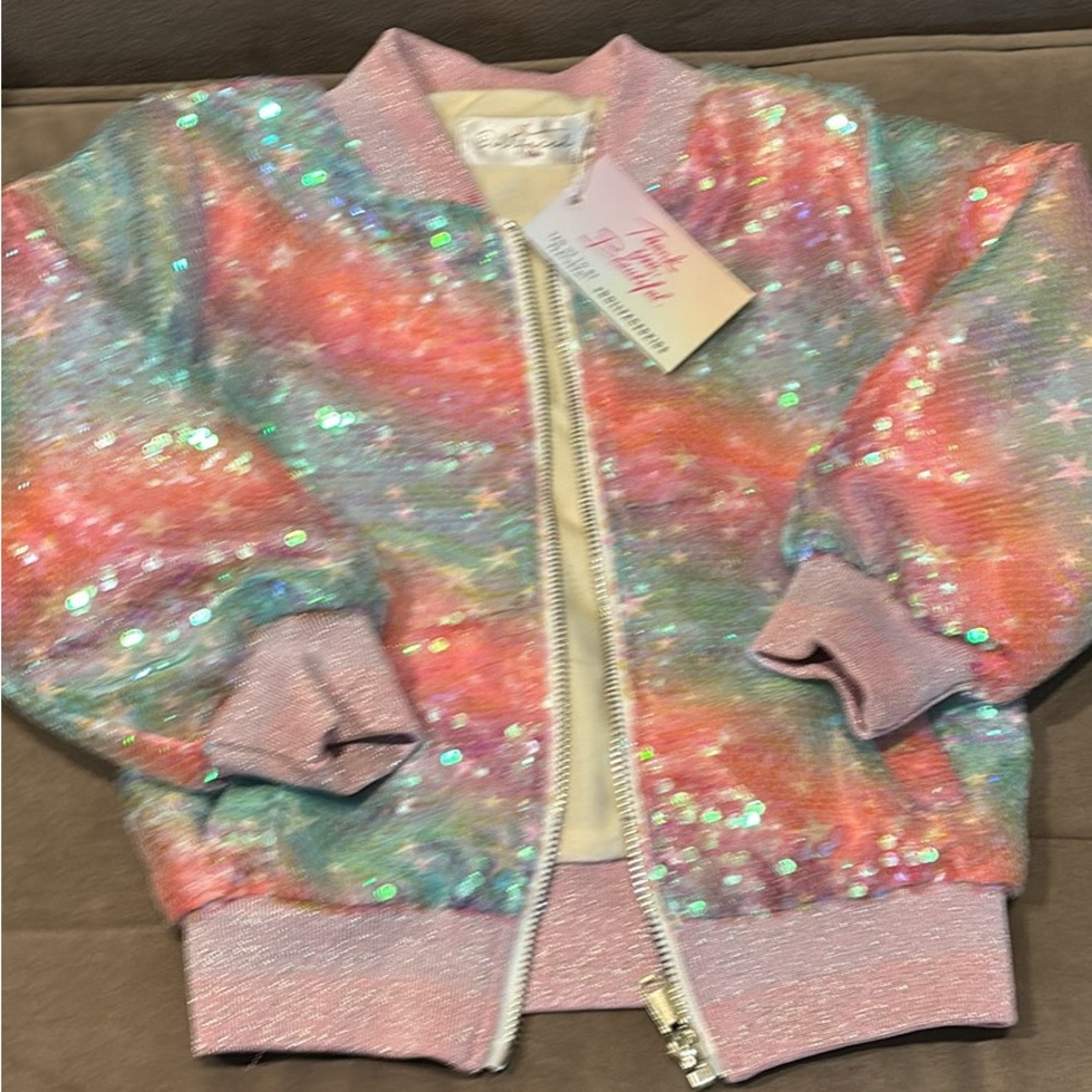 Pink Platinum Kids Shimmering Rainbow Puffer Jacket